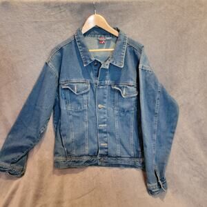 Vintage Denim Trucker Jacket Men’s Large 100% Cotton Blue Jean Coat Star Tag